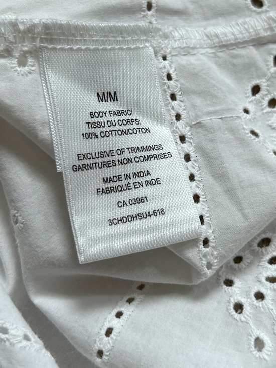 White Eyelet Button-Front Women's Top 100% cotton summer beach abalone buttons - Picture 7 of 10